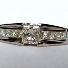 .94 Ct Natural Princess Cut Diamond Ring w/Accents 14k White Gold Engagement SI1 .94 Ct Natural Princess Cut Diamond Ring w/Accents 14k White Gold Engagement SI1
