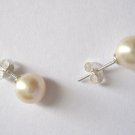 7-8mm Round White Cultured Pearl Earring Studs Sterling Silver .925 Butterfly Bk