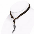 Fleur De Lis Cross Lucky Horn Brown Leather Necklace Adjustable 16"-31" Tooth Fleur De Lis Cross Lucky Horn Brown Leather Necklace Adjustable 16"-31" Tooth
