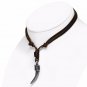 Fleur De Lis Cross Lucky Horn Brown Leather Necklace Adjustable 16"-31" Tooth