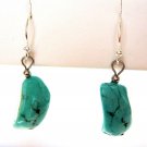 Green Turquoise Sterling Silver .925 Dangle Earrings French Hook 1.25" Length