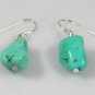 Green Turquoise Sterling Silver .925 Dangle Earrings French Hook 1.25" Length