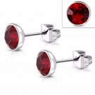 7mm Round Stainless Steel Earring Studs Made with Red Swarovski Elements