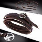 43" Genuine Brown Leather Multi Wrap Bracelet with Metal Clasp