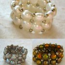 White, Brown, Black or Gray Two-strand Freshwater Pearl Stretch Ring