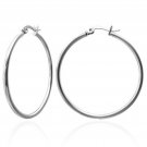 Silver Stainless Steel Round Hoop Earrings 1.25" Long Silver Stainless Steel Round Hoop Earrings 1.25" Long