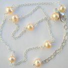 Light Pink Cultured Pearl & Sterling Silver 10"-12" Tin Cup Anklet or Necklace Light Pink Cultured Pearl & Sterling Silver 10"-12" Tin Cup Anklet or Necklace
