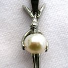 White Cultured Pearl Pendant with a Guardian Angel Love Symbol Stainless Steel