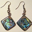 Paua Abalone Shell Dangle Earrings 2" Iridescent Blue Green Tan Light Refract