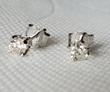 1/3 Carat Diamond Stud Earrings Round Brilliant Cut 14K White Gold Butterfly Bac