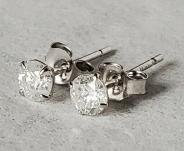 1/3 Ct Round Diamond Stud Earrings 14k White Gold Martini Setting Butterfly Back