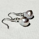 Akoya Saltwater Pearl Earrings Dangle Drop Gray Baroque Shape