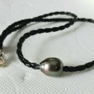 11-12mm Tahitian Drop Pearl AA on a Braided Black Leather Cord Pendant Necklace