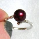 7.5-8m Cultured Pearl Ring Sterling Silver .925 Cranberry Wine Red Color