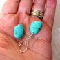 BlueGreen Turquoise Sterling Silver .925 Dangle Earrings French Hook 1.25"