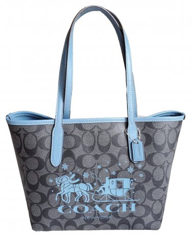 Coach Mini city zip tote and large wristlet set metallic teal selling