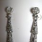 Silvertone Clear Rhinestone Dangle Earrings 3.25" Long