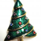 Christmas Tree Pin Brooch with Crystals and Gold Trunk