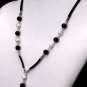 16" White Pearl and Black Agate Leather & Silver Necklace