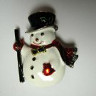 Christmas Snowman with Green Bowtie Pin Brooch