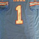 Warren Moon Autographed Houston Oilers Blue Custom Jersey (SM COA and Hologram)