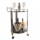 Wine and Liquor Bar Metal With Glass Round Serving 30" Trolley Wine and Liquor Bar Metal With Glass Round Serving 30" Trolley