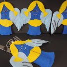 Handmade Angel Utensil Holder With Blue Wings - Set of 4
