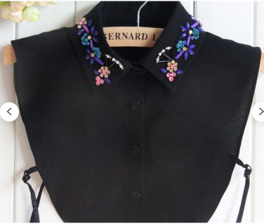 Detachable Colorful Rhinestone Half Shirts Black Fake Chiffon Collars f32