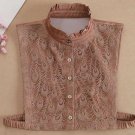 Dark Brown Pleated Fake Lace Collar Shirt Mock Shirt Bib F43