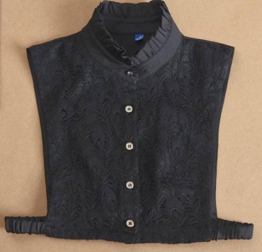 Black Pleated Fake Lace Collar Shirt Mock Shirt Bib F43