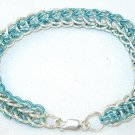 7 1/2" Full Persian Chain Mail Bracelet, 2 Tone Silver & Ice Blue w/Sterling Silver Clasp
