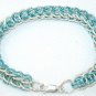 7 1/2" Full Persian Chain Mail Bracelet, 2 Tone Silver & Ice Blue w/Sterling Silver Clasp