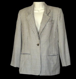 Burberrys Wool Blazer Jacket Black Tan White Size 4 S Small