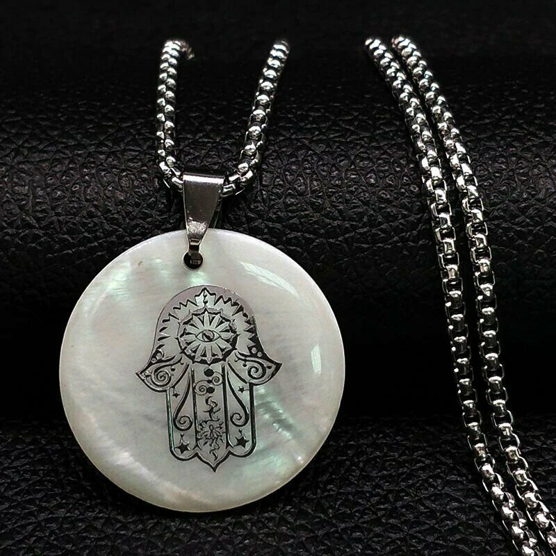 PENDANT SHELL MUSLIM KHAMSA EVIL EYE PROTECTION BLACK MAGIC SPELL DEMON JINN