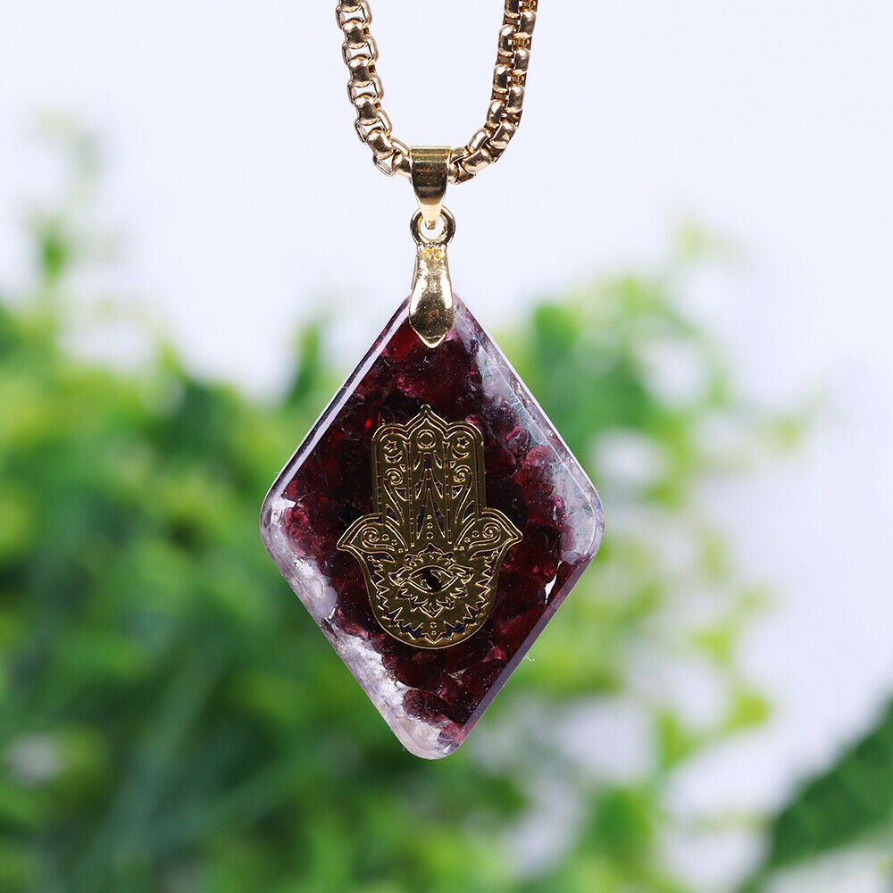 PENDANT ORGONE GARNET STONE ENERGY CHAKRA HEALING SPIRITUAL RADIONICS MEDITATION