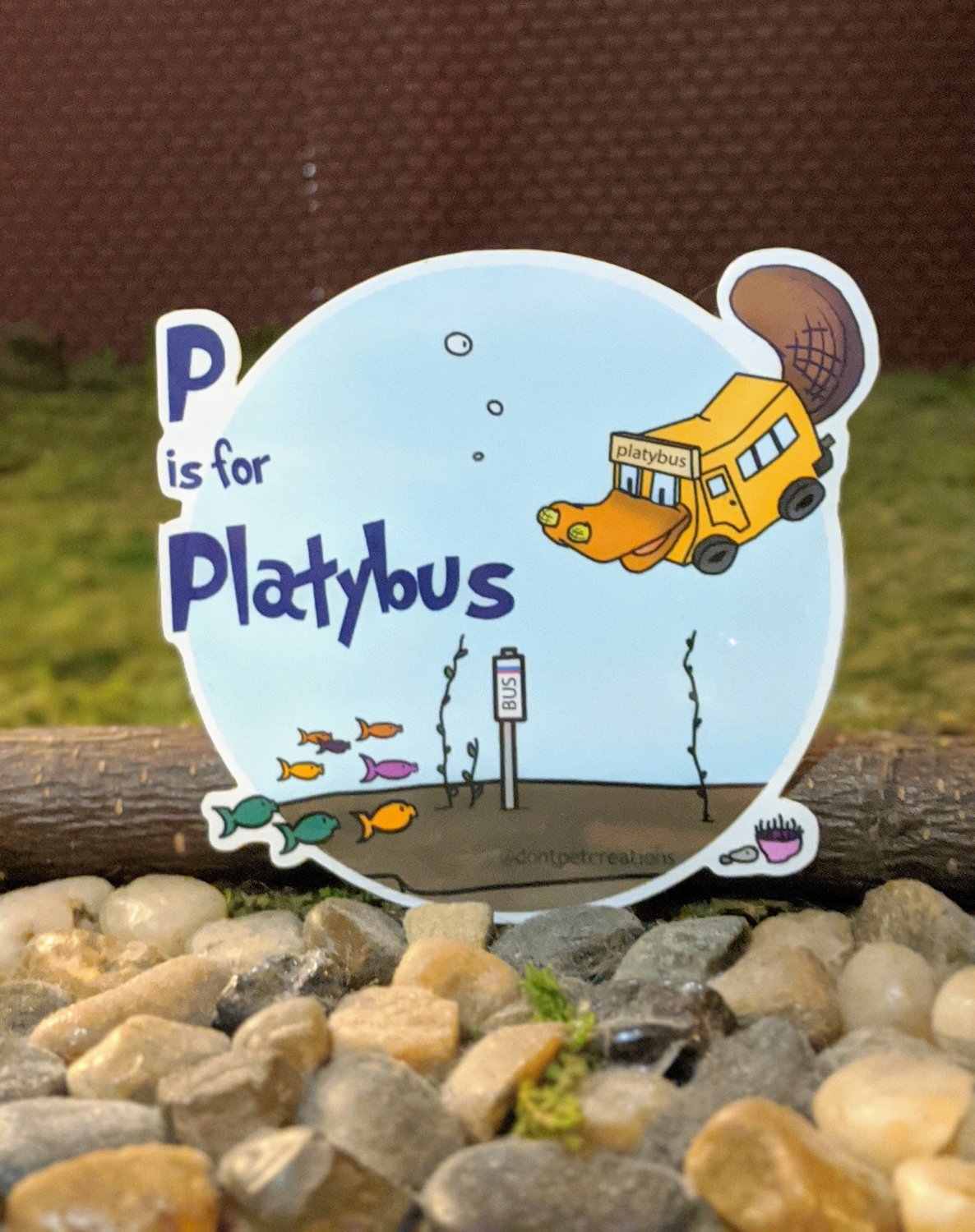 P is for Platybus STICKER 3"x 3" School Bus for Ocean Life,  Glossy