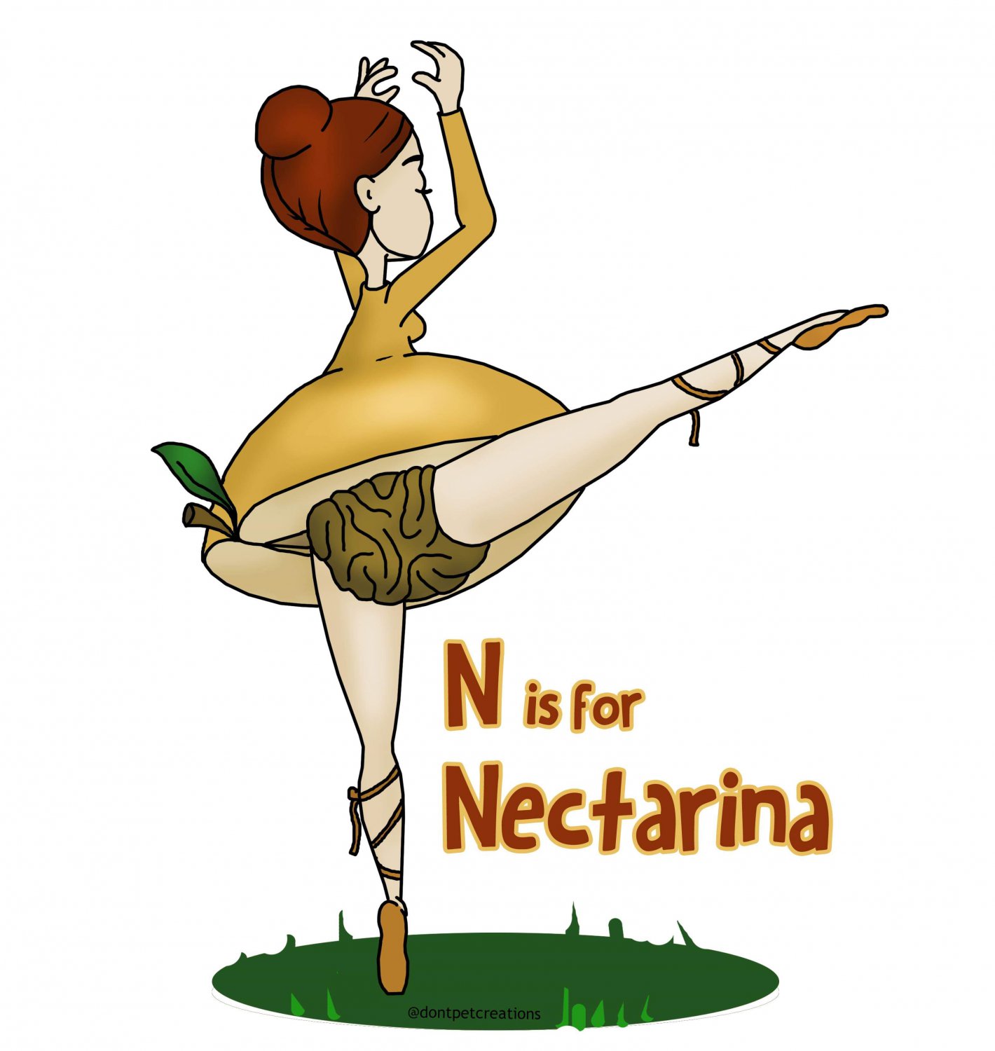 N is for Nectarina STICKER 3"x 2" Peachy Fruity Ballerina, Glossy