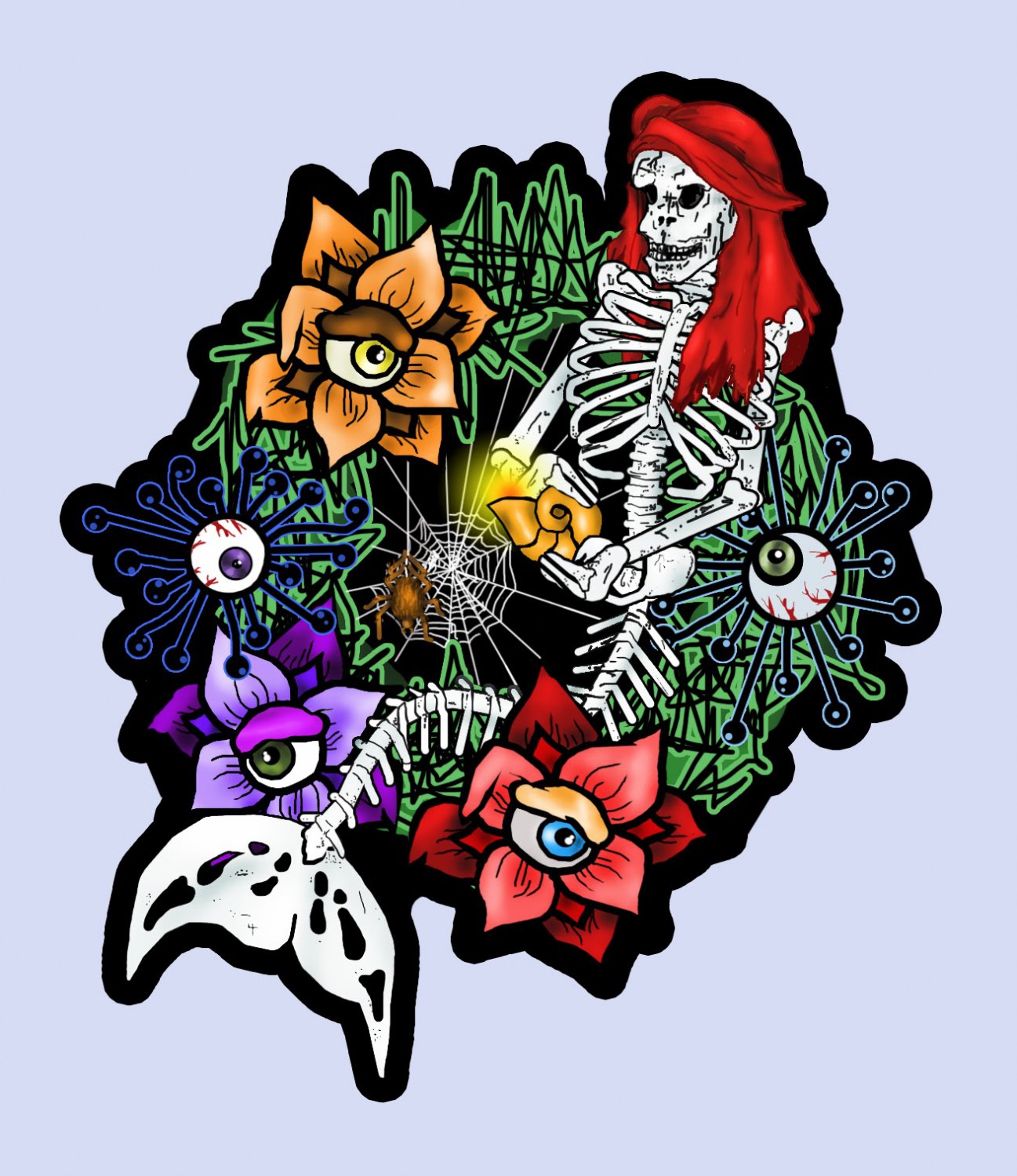 Mermaid Skeleton Wreath STICKER 2.5 x 2" halloween