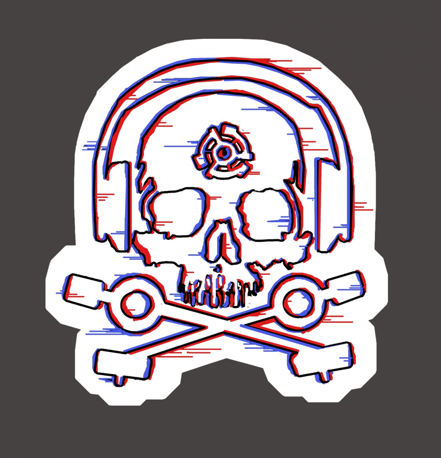 D.J. Skeleton STICKER - Glitch version - Glossy, Die Cut