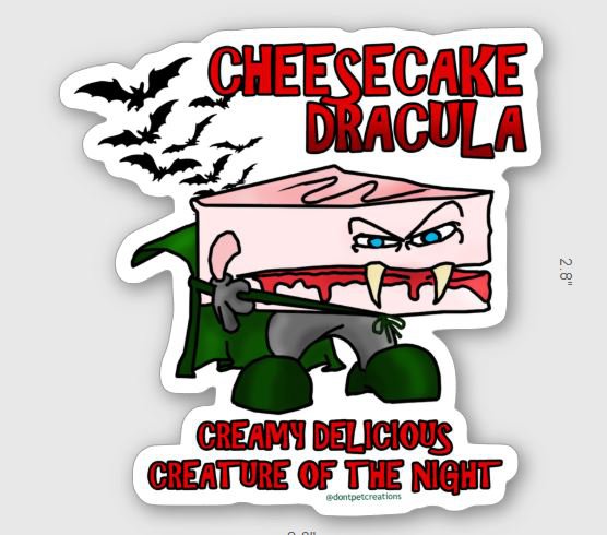 Cheesecake Dracula STICKER 3" Glossy, Die Cut