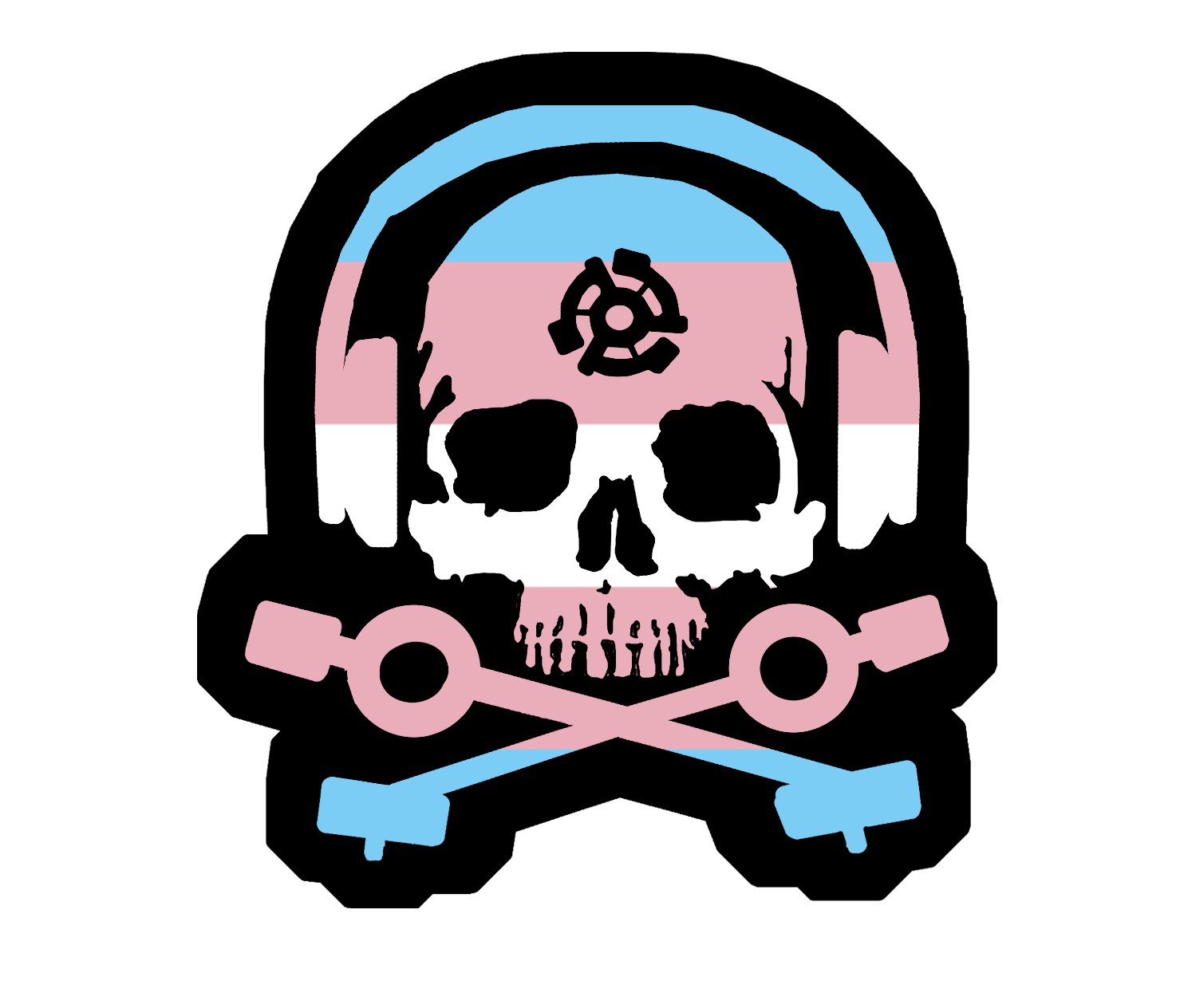 D.J. Skeleton logo STICKER (Trans Flag Version) - Glossy, Die Cut Sticker