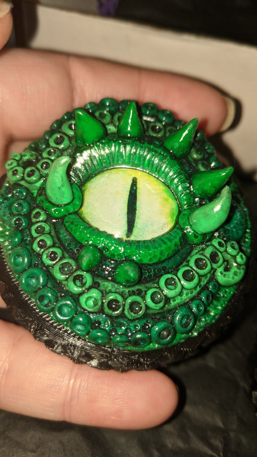 Green horned eye with tentacles, 3D Printed Medium Sized Container [0013]