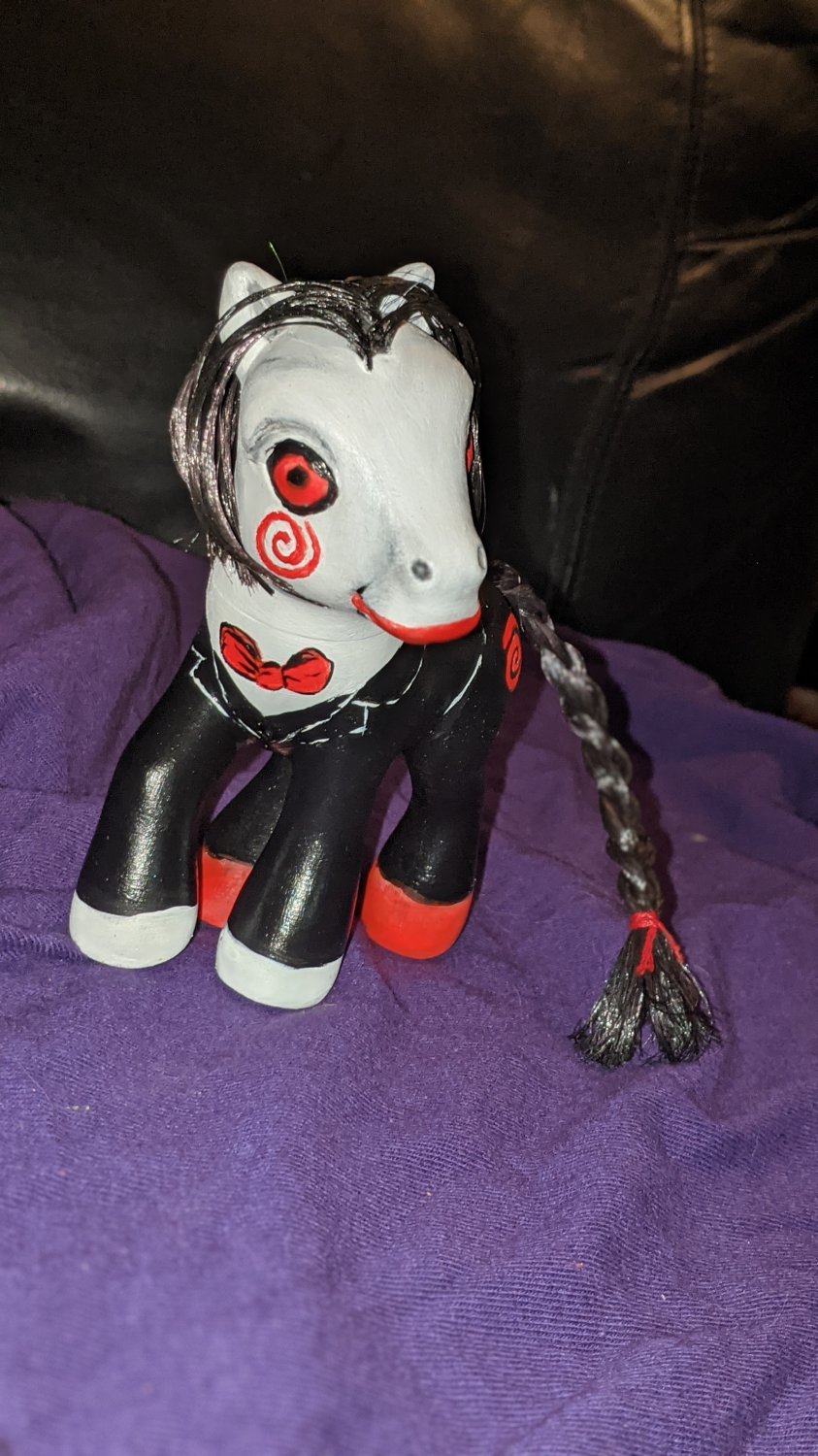 My Jigsaw Pony - Custom Hand-painted Horror SAW My Little Pony! Red details GLOW in Blacklight!
