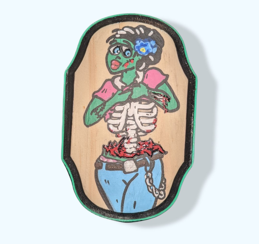 Zombie Zara Wooden plaque - 4.5" Tall Halloween decoration
