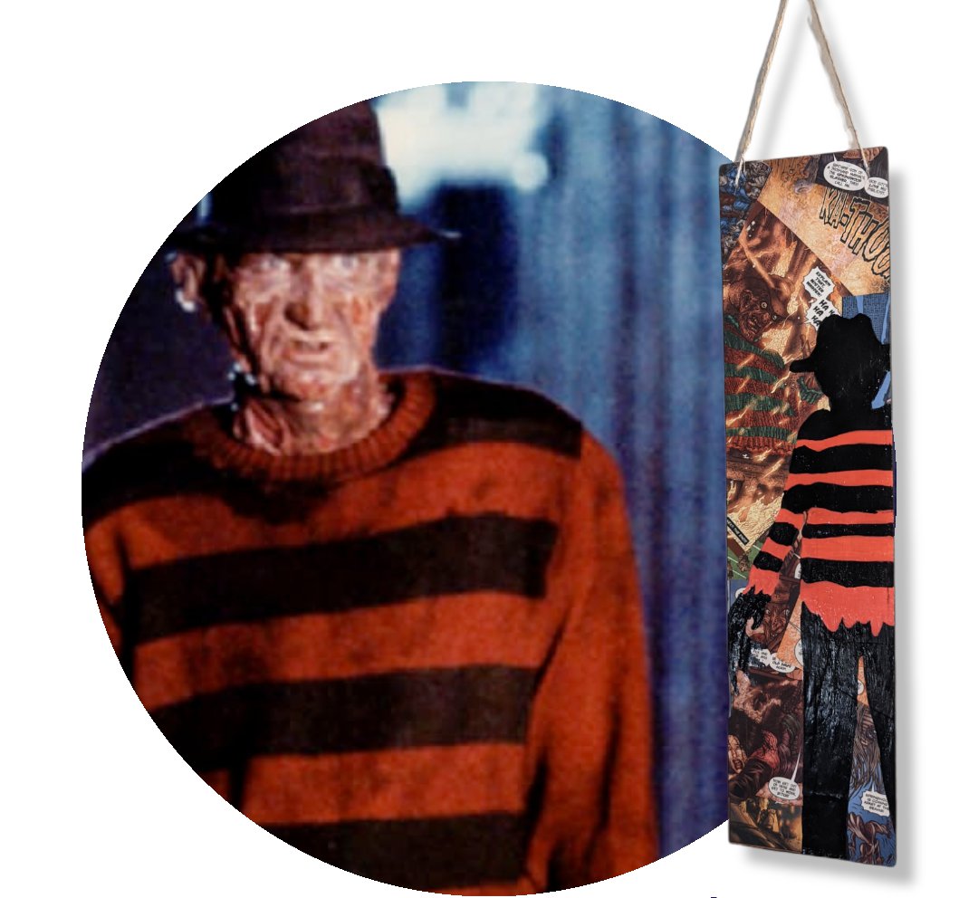 Freddy Krueger Nightmare On Elm Street Hand Painted Wall Hanging with Comic Book Background