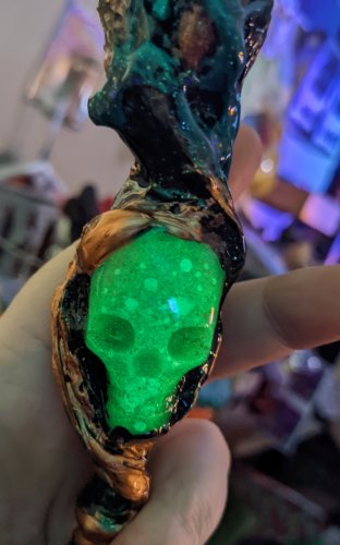 Glow in the Dark Green Resin Skull Magic Wand: Handmade with Durable Epoxy Resin Finish