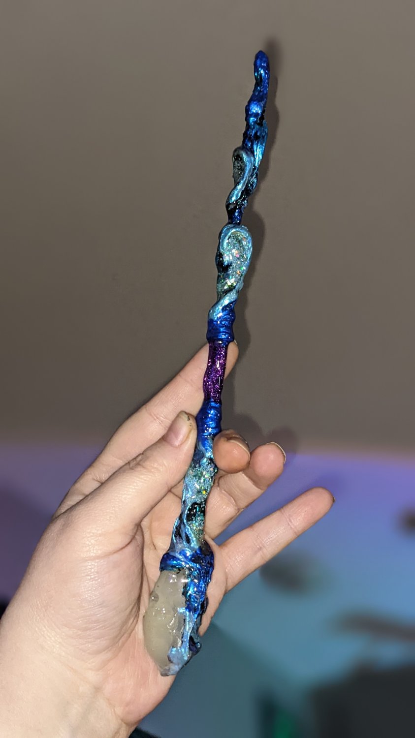 Blue and purple 10.5" Magic Wand - Resin Coated (glow in the dark skull)