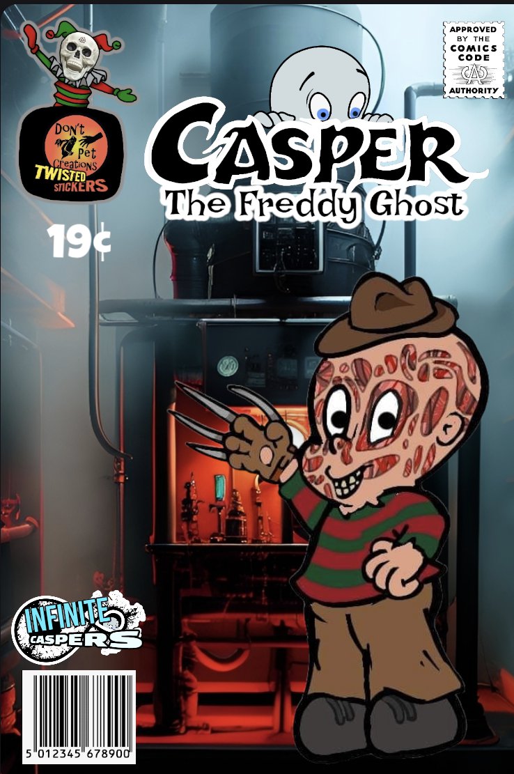 Freddy Krueger / Casper the Friendly Ghost Multiverse Mashup â�¢ Infinite Caspers â�¢ 3Â½" Sticker