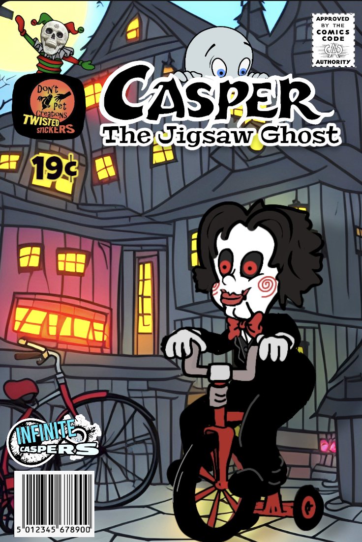 Jigsaw / Casper the Friendly Ghost Multiverse Mashup â�¢ Infinite Caspers â�¢ 3Â½" Sticker