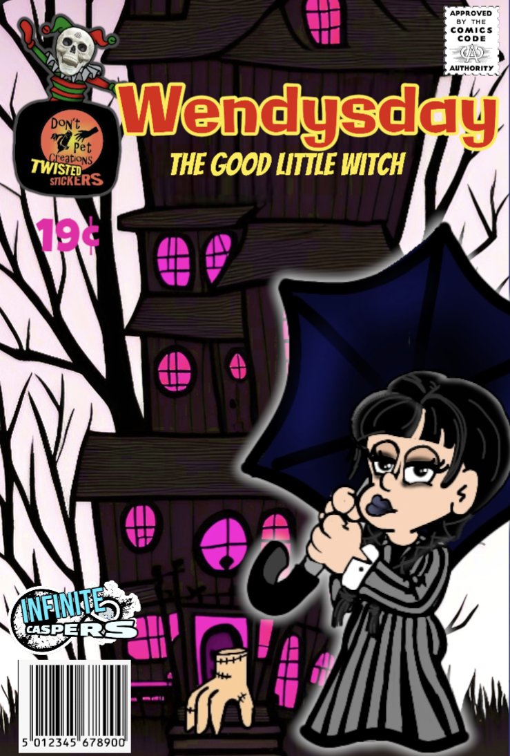 Wednesday / Wendy the Good Little Witch Multiverse Mashup â�¢ Infinite Caspers â�¢ 3Â½" Sticker